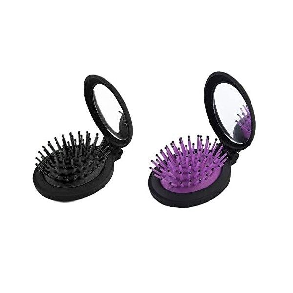 NuAngela Brosse à Cheveux De Voyage Avec Miroir Compact Format De Poche Miroir Pliable Mini Pop Up Brush Set Brosse De Poche 