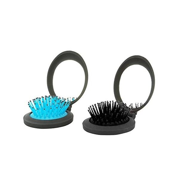 NuAngela Brosse à Cheveux De Voyage Avec Miroir Compact Format De Poche Miroir Pliable Mini Pop Up Brush Set Brosse De Poche 