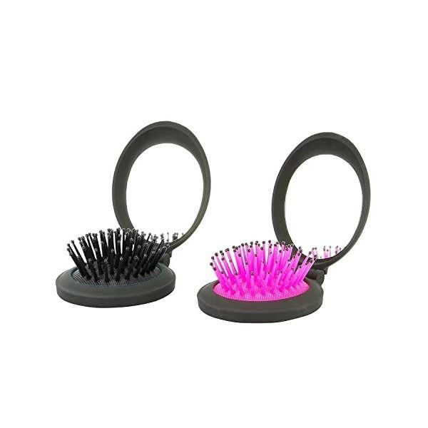 NuAngela Brosse à Cheveux De Voyage Avec Miroir Compact Format De Poche Miroir Pliable Mini Pop Up Brush Set Brosse De Poche 