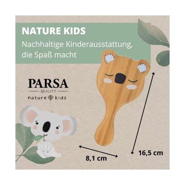 PARSA Beauty Nature Kids Wet&Dry Brosse Koalaprint - Brosse à cheveux pour enfants en bambou certifié FSC® pour cheveux secs 