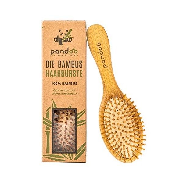 pandoo | Brosse à cheveux en bambou naturel - Avec picots en bambou - Vegan – Végetalien – Démêlante, antistatique et respect