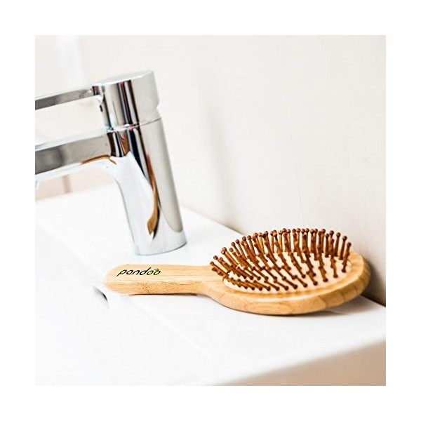 pandoo | Brosse à cheveux en bambou naturel - Avec picots en bambou - Vegan – Végetalien – Démêlante, antistatique et respect