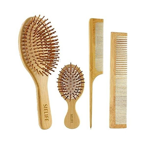 Brosse Cheveux En Bambou, Set De Brosse à Cheveux Comprenant Un Peigne a Queue, Peigne Dent Large, Peigne Cheveux Et Peigne B