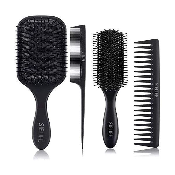 Brosse Cheveux En Bambou, Set De Brosse à Cheveux Comprenant Un Peigne a Queue, Peigne Dent Large, Peigne Cheveux Et Peigne B