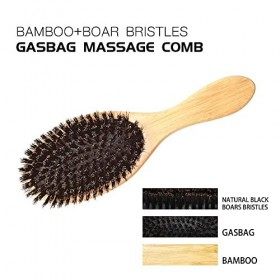 Brosse à cheveux Poignée en bambou naturel Poils de sanglier Brosse Anti-statique Cheveux Cuir chevelu Paddle Brosse à cheveu