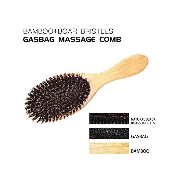 Brosse à cheveux Poignée en bambou naturel Poils de sanglier Brosse Anti-statique Cheveux Cuir chevelu Paddle Brosse à cheveu