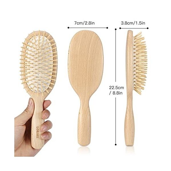 LORSEX Brosse à cheveux en bois de hêtre avec poils de bambou et coussin dair Brosse à cheveux lissante pour femmes démêlant