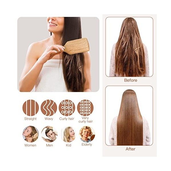 Brosse Cheveux Poils Sanglier avec Coffret Cadeau en Bois, Brosse à Cheveux en Bambou avec des Soies de Sanglier Massage de l