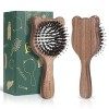 LORSEX Petite brosse à cheveux, mini brosse à cheveux ours pour femme, homme et enfant, brosse en poils de sanglier avec pico