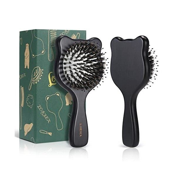 LORSEX Petite brosse à cheveux, mini brosse à cheveux ours pour femme, homme et enfant, brosse en poils de sanglier avec pico