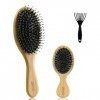 Brosse à poils sanglier crinière en bambou brosse à poils antistatique poignée cuir chevelu massage peigne en bois brosse à p