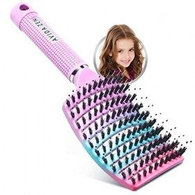 Brosse Poil de Sanglier ARC-EN-CIEL-ROSE – Brosse à Cheveux en Poils de Sanglier 100% Naturels – Démêle tout type de Cheveux 