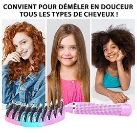 Brosse Poil de Sanglier ARC-EN-CIEL-ROSE – Brosse à Cheveux en Poils de Sanglier 100% Naturels – Démêle tout type de Cheveux 