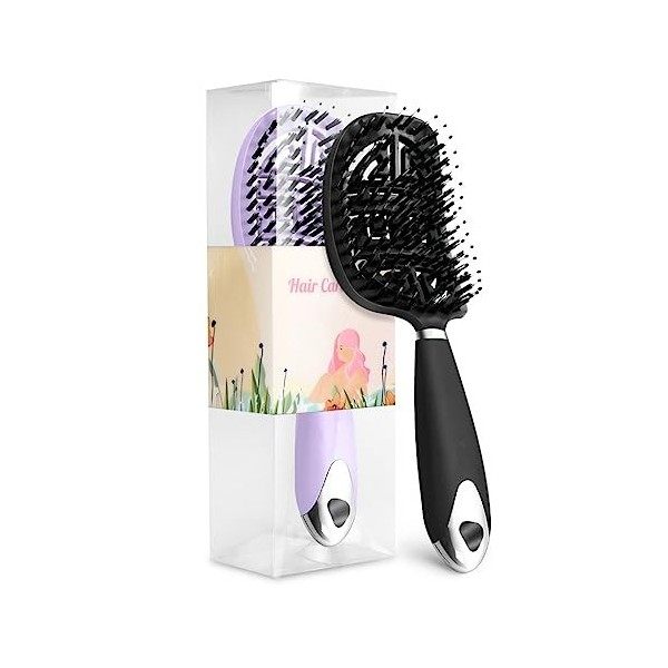 Sindax 2 Pièces Brosse à Cheveux Demelante Magique Tangle Antistatique Femme Teezer Brosses Ventilée Incurvée pour Ventiler e