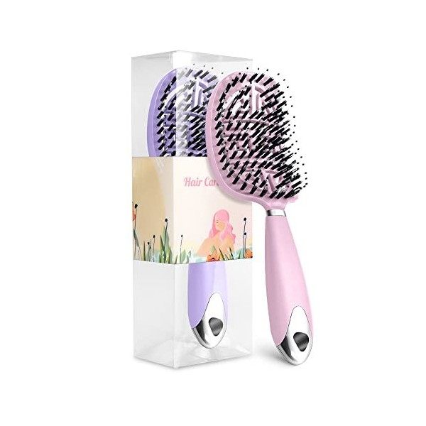 Sindax 2 Pièces Brosse à Cheveux Demelante Magique Tangle Antistatique Femme Teezer Brosses Ventilée Incurvée pour Ventiler e