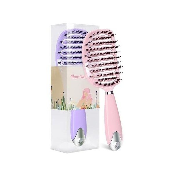 Sindax 2 Pièces Brosse à Cheveux Demelante Magique Tangle Antistatique Femme Teezer Brosses Ventilée Incurvée pour Ventiler e