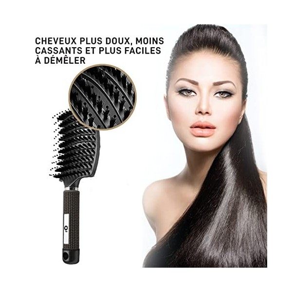 Brosse Poil de Sanglier, 1 Brosse à Cheveux en Poils de Sanglier, Brosse a cheveux demelante, 100% Naturelle – Pour démêler e