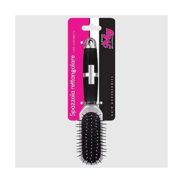 La Briantina Brosse à cheveux rectangulaire démêlante et massante pour cheveux lisses et soyeux, gris et noir