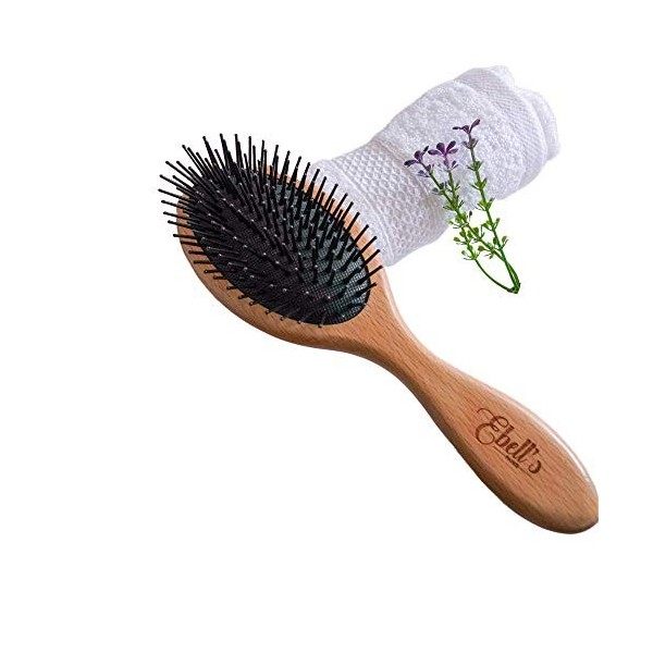 Brosse démêlante en bois et picots plastique - Brosse à Cheveux Pneumatique en Bois de Hêtre convient à tous types de cheveux