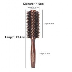 Brosse à cheveux ronde en bois de poils de sanglier naturels Brosse à cheveux antistatique pour coiffure, séchage, bouclage, 