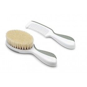 Nuvita 1137 Ensemble Peigne et Brosse en Poils Naturels de Laine - Ensemble de Soin des Cheveux - VERT