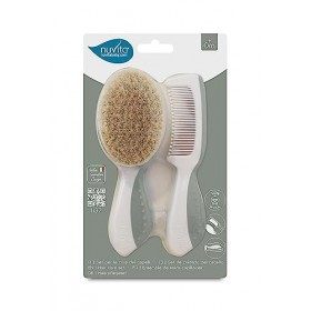 Nuvita 1137 Ensemble Peigne et Brosse en Poils Naturels de Laine - Ensemble de Soin des Cheveux - VERT