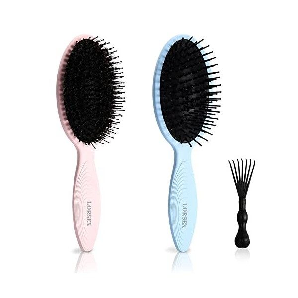 LORSEX Lot de 2 brosses à cheveux en poils de sanglier pour femmes, , avec poils doux naturels et en nylon pour ajouter de la