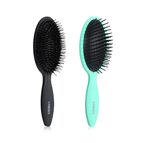 LORSEX Lot de 2 brosses à cheveux en poils de sanglier pour femmes, , avec poils doux naturels et en nylon pour ajouter de la