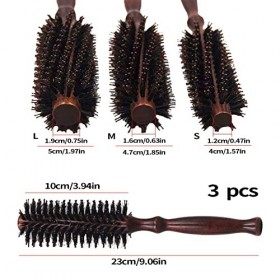 KAYLRE 3 PCS brosses à cheveux Brushes Rond en poils de sanglier naturels Diamètre: 5cm 4.7cm 4cm pour cheveux courts et lo