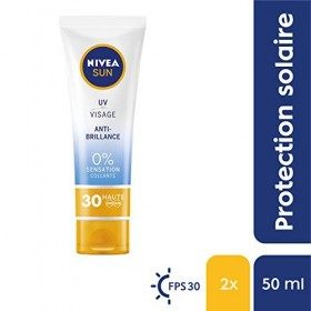 NIVEA SUN Crème visage femme Anti-Brillance FPS 30 2 x 50 ml , crème hydratante visage non grasse et non collante, protectio