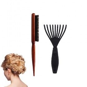 Brosse en Soie,Brosse à Poils Naturels,Peigne Poil Sanglier, avec Outils de Nettoyage Brosse à Cheveux Brosse à Poils de Sang