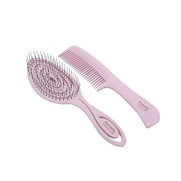 PONETTE NATURAL Lot de brosses à cheveux ECO Masseur écologique démêlant anti-traction et brosse de voyage en couleur beige, 