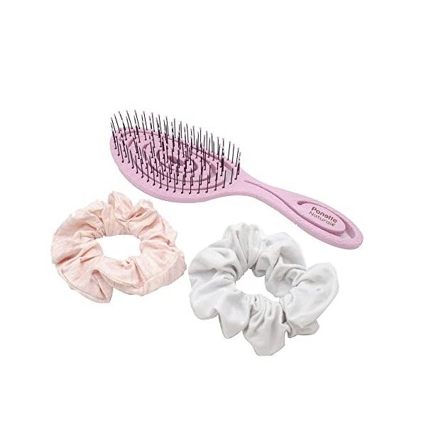 PONETTE Natural Lot de 2 brosses à cheveux de massage démêlant ECO Rose clair et blanc cassé, écologique, fibres naturelles, 