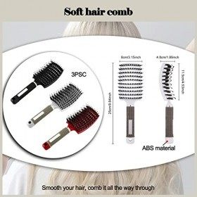 CTAKPOWE 3 Pièces Brosse à Cheveux, Brosse Poil de Sanglier Incurvée Ventilée pour Coiffeur Outils de Coiffure à Séchage Rapi