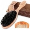 BLACK EGG Brosse à cheveux en poils de sanglier pour femmes, hommes et enfants, brosse à poils naturels doux pour cheveux fin