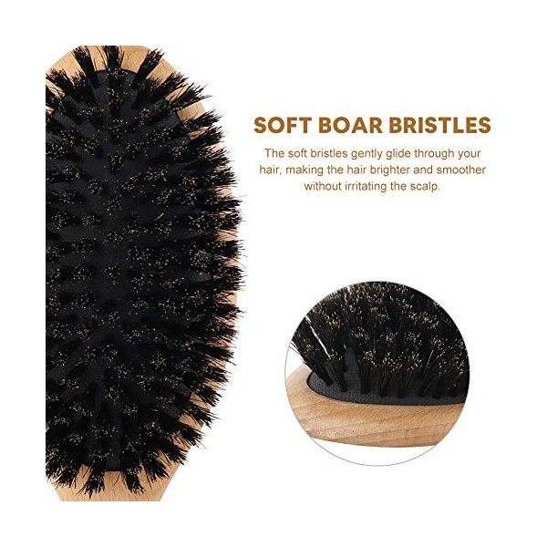 BLACK EGG Brosse à cheveux en poils de sanglier pour femmes, hommes et enfants, brosse à poils naturels doux pour cheveux fin