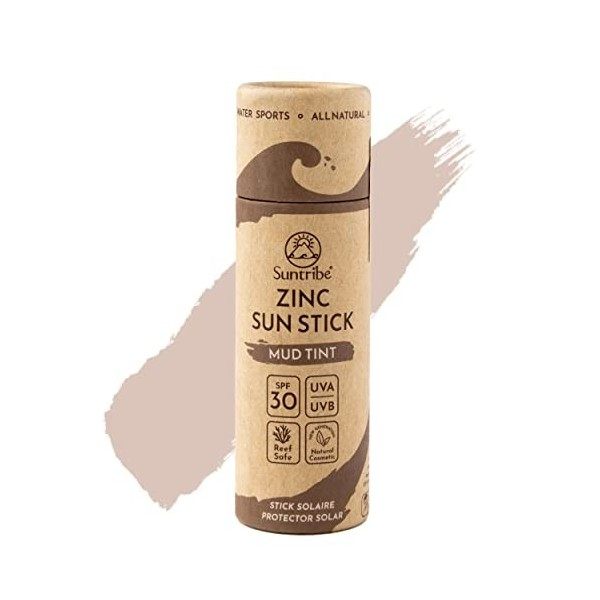 Stick Solaire Zinc Mineral Naturel SPF 30 Suntribe - 30 g, Bio+Biodégradable, 100% Naturelle - Sans Danger Pour Les Récifs, O