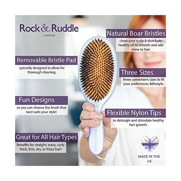 Rock & Ruddle Brosse à cheveux en poils naturels mixtes pour femmes et enfants Idéal pour démêler les cheveux secs ou mouillé