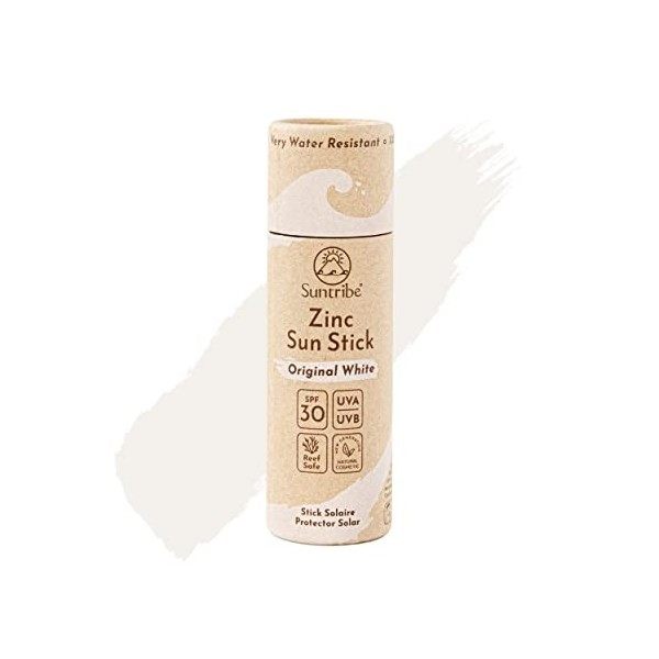 Stick Solaire Zinc Mineral Naturel SPF 30 Suntribe - 30 g, Bio+Biodégradable, 100% Naturelle - Sans Danger Pour Les Récifs, O