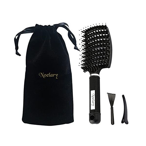 Brosse à Cheveux en Poils de Sanglier NOELARY Brosse à Cheveux Démêlante Anti Nœuds Cheveux Crépus Mouillés Séchage Rapide 10