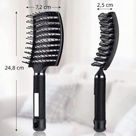 KOMUNJ Brosse à cheveux purifiée incurvée avec brosse à cheveux anti-tiraillement cassée et nœud plissé noir, sans poils 