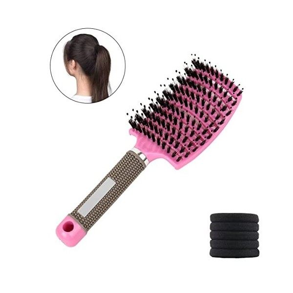 Brosse Cheveux + 5 Chouchous - Anti-traction - Effet Massage - Peigne Démêlant - Brosse Poils Jabali - Tous types de cheveux 