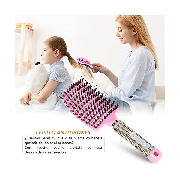 Brosse Cheveux + 5 Chouchous - Anti-traction - Effet Massage - Peigne Démêlant - Brosse Poils Jabali - Tous types de cheveux 