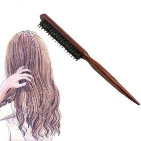 Brosse à cheveux en poils de sanglier - Anti-statique - Peigne à queue - Peigne professionnel avec poignée en queue pour femm