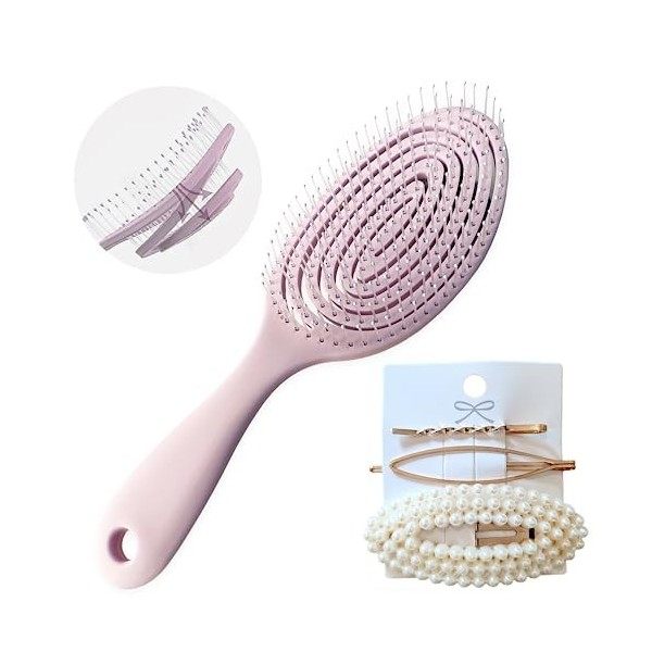 Brosse à cheveux anti-tirons, avec trousse de toilette, peigne démêlant professionnel avec ressort spiral, pour nœuds et nœud