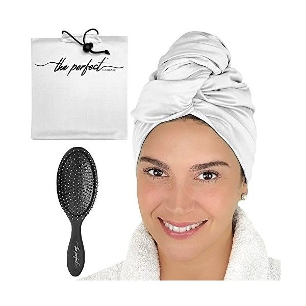 Serviette en microfibre ultra fine - Le soin parfait des cheveux - Turban anti-frisottis à séchage rapide avec brosse humide/