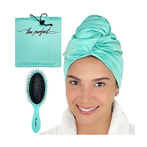 Serviette en microfibre ultra fine - Le soin parfait des cheveux - Turban anti-frisottis à séchage rapide avec brosse humide/