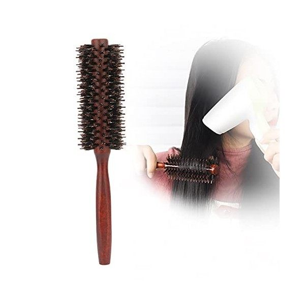 Brosse à cheveux ronde, manche en bois massif anti-corrosion poils naturels brosse démêlante pour salon de coiffure pour la m