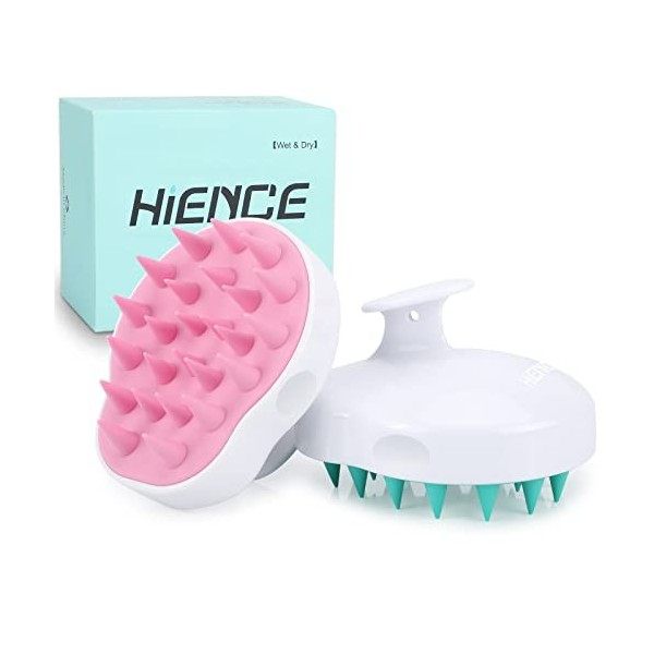 Hience Brosse à Shampoing Cheveux avec Poils Flexibles en Silicone pour Élimination des Pellicules et Croissance des Cheveux,