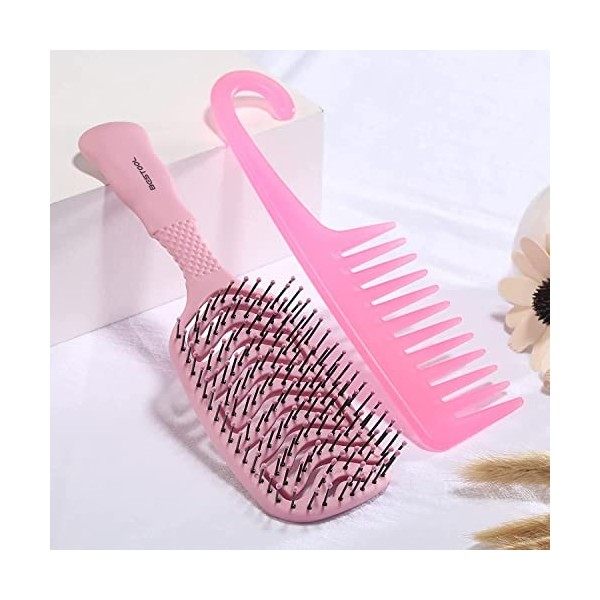 BESTOOL Brosse à cheveux avec broches en nylon pour homme et femme et enfant - Brosse démêlante avec large peigne à dents pou